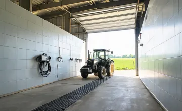 Agricultural building wash area with PVC panels