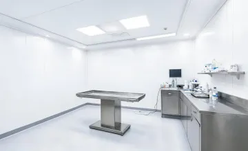 Veterinary clinic treatment room with washable panels