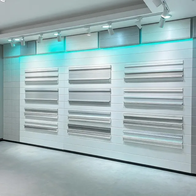 Featured Trusscore wall and ceiling panel system display
